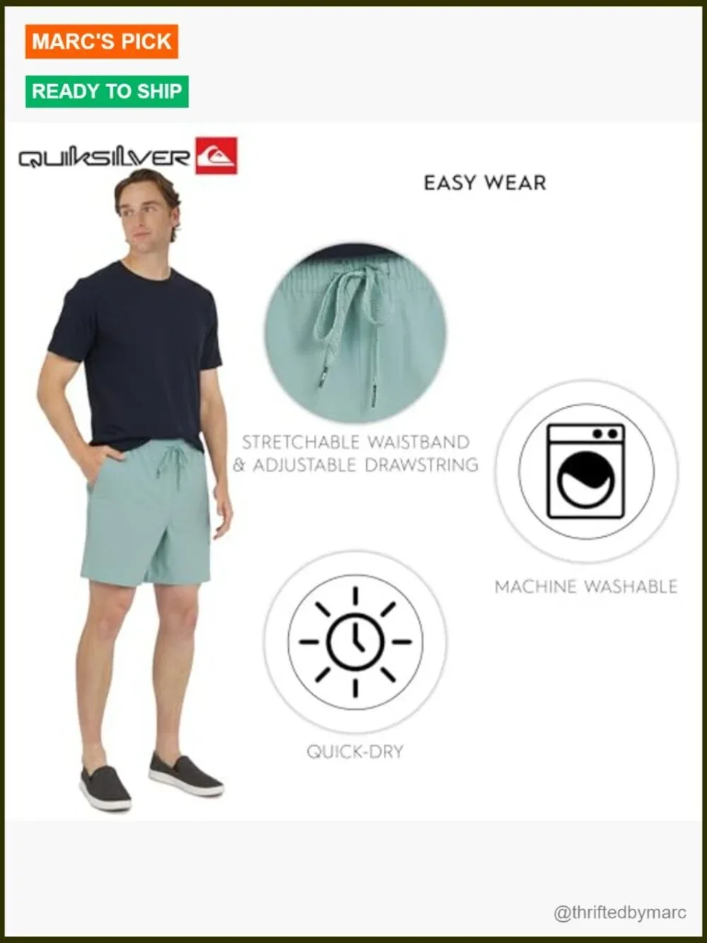 Stretch Waist Hybrid Shorts Regular Fit Water Friendly Active Wear S-XXL